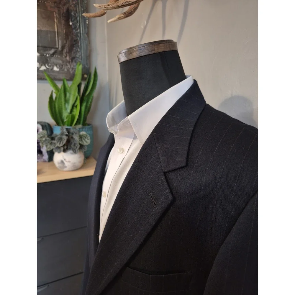 Joseph Abboud Mens Wool Sports Coat 42R Dark Navy USA 2 Button Pinstripe X601